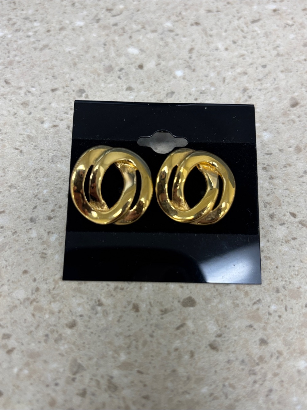 Vintage Monet Gold Interlocking Hoop Stud Pierced Earrings